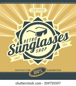Retro sunglasses shop poster design. Creative flyer template for glasses and accessories.