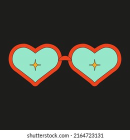 Retro sunglasses with star. Vintage element with 70s vibe. Trendy graphic for poster, stories, stickers templates.