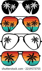 Retro Sunglasses Sunset on white background. Palm Tree Sunglasses sign. flat style.
