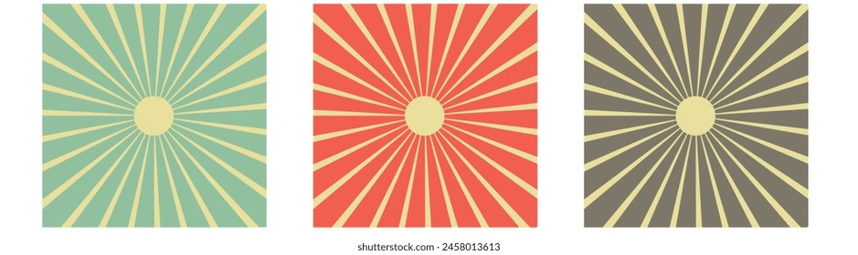 retro sunray square background red, blue and black