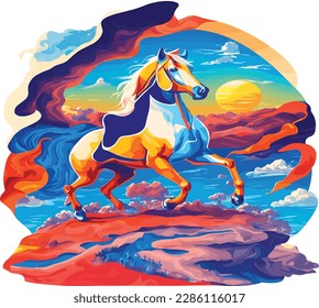 Retro sunrise horse vector for craft and T-shirt