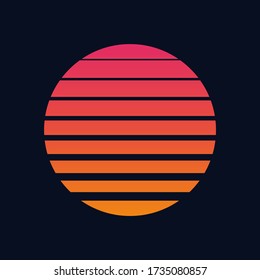 Retro Sunset in 80s- 90s style. Space futuristic background. Template design for sci-fi abstract concept. Vector illustration.