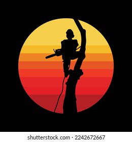 Retro Sunset 80's Arborist Lumberjack Tree Cutter