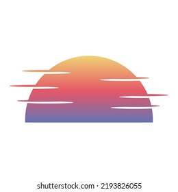 Retro sunset above the sea or ocean with sun and water silhouette. Vintage styled summer logo or icon design 