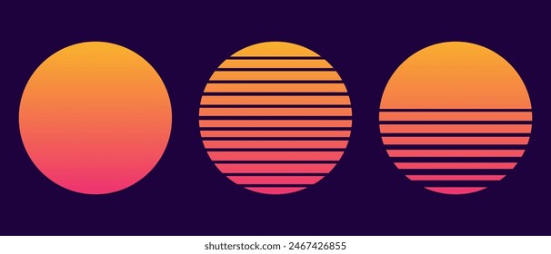 Retro sunset above the sea or ocean with sun and water silhouette. Vintage styled summer logo or icon design isolated on white background.