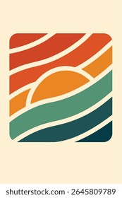 Camiseta de Ilustração de Paisagem Abstrata com Pôr do Sol Retrô