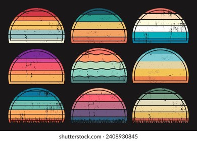 Retro Sunset Art Bundle. Retro Sunset Wave, Retro Horizontal Sunsets Distressed
