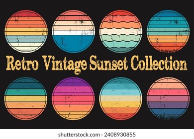 Retro Sunset Art Bundle. Retro Sunset Wave, Retro Horizontal Sunsets Distressed