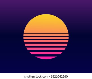 Retro sunset background. 80s vintage illustration. - Shutterstock ID 1821042260