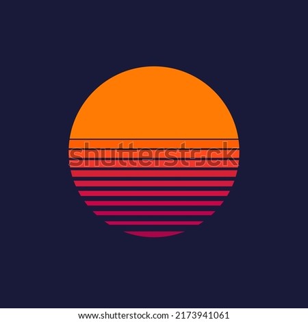 Retro sunset background. The sun in the style of cyberpunk. Vector illustration eps10
