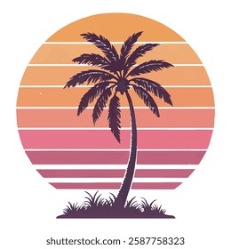 Retro Sunset Beach Scene Logos Collection
