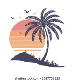 Retro Sunset Beach Scene Logos Collection
