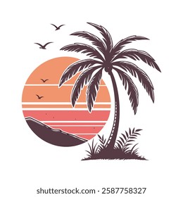 Retro Sunset Beach Scene Logos Collection
