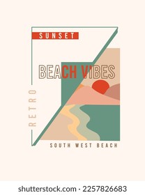 Retro sunset Beach Vibes modern collage typographic poster design for t-shirt print vector
