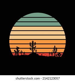 Retro Sunset Cactus T shirt design