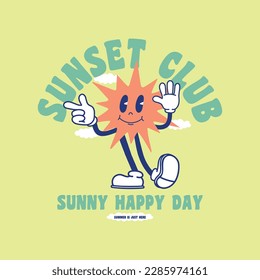 Retro Sunset Club  slogan print with character illustration  for graphic tee t shirt or poster sticker