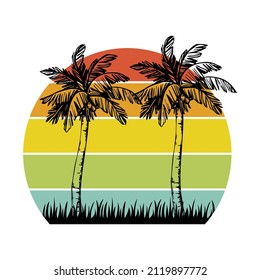 Retro Sunset Coconut Tree T shirt design