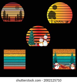  Colección de atardecer retro para 70,s ó 80,s Diseño e impresión.  Fondo de gradiente circular. Elemento de diseño de camiseta. Ilustración del vector, plano. mezclado con vector de arte.