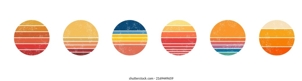 Retro sunset collection icon set
