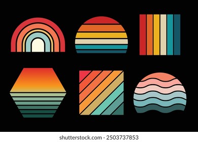 Retro sunset collection logo or t shirt vector template, 70's 80's style background for your print on demand product design.