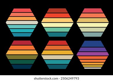 Retro sunset collection logo or t shirt vector template, 70's 80's style background for your print on demand product design.