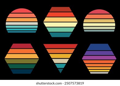 Retro sunset collection logo or t shirt vector template, 70's 80's style background for your print on demand product design.