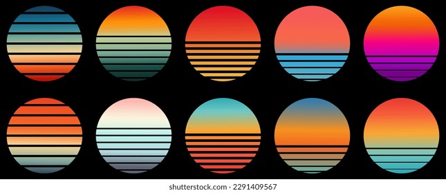 Retro sunset collection. Vintage colorful striped circles. Vintage colorful striped circles 