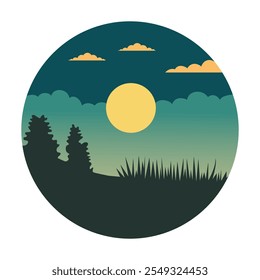 Retro sunset forests and trees vector illustration