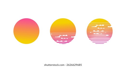 Retro Sunset Gradient Circles Design Elements, Abstract, Summer, Vector, Illustration, Graphic, Art,