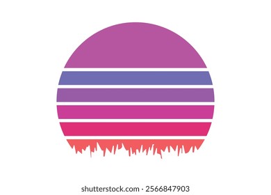 Retro Sunset with Gradient Stripes and Abstract Silhouette.