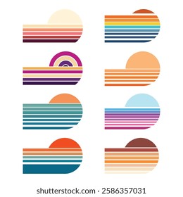 Retro Sunset Icon Set Vector Design.