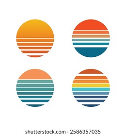 Retro Sunset Icon Set Vector Design.