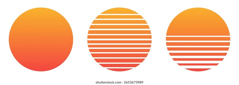 Retro sunset icons. Flat design. Summer vector illustration. 1980s vintage