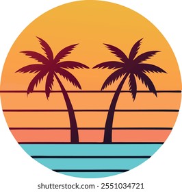 retro sunset illustration with palm trees