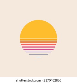 Retro sunset isolated on background in 80`s style. Vector illustration