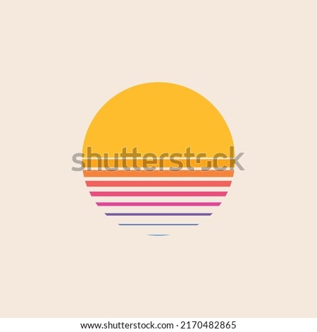 Retro sunset isolated on background in 80`s style. Vector illustration