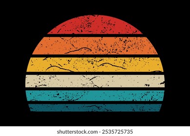 Retro sunset logo or t shirt vector template, 70's 80's style background for your print on demand product design