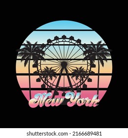 Retro Sunset New York Ferris Wheel T shirt design