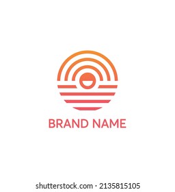 Retro sunset over sea or ocean with sun and water silhouette. Vintage style summer logo or design icon isolated on white background. Vector illustration.