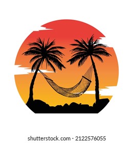 Retro  Sunset Palm Tree Hammock T shirt design