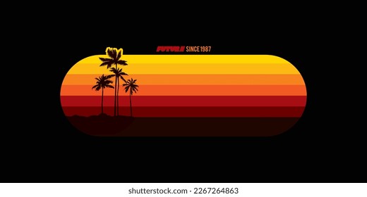 Retro sunset and palm trees. Original vector illustration. A design element. Print on a T-shirt.