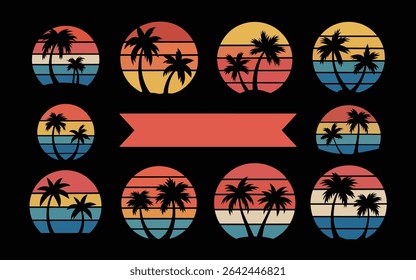 Retro sunset with palm trees in a vintage style design
