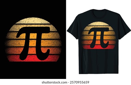 Retro Sunset Pi Symbol T-Shirt Design with Pine Trees