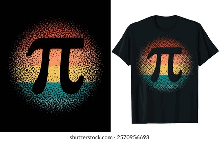 Retro Sunset Pi Symbol T-Shirt Design with Pine Trees