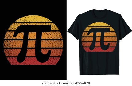 Retro Sunset Pi Symbol T-Shirt Design with Pine Trees