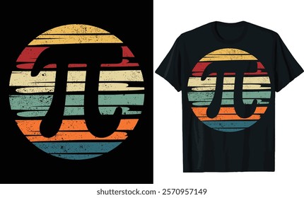 Retro Sunset Pi Symbol T-Shirt Design with Pine Trees