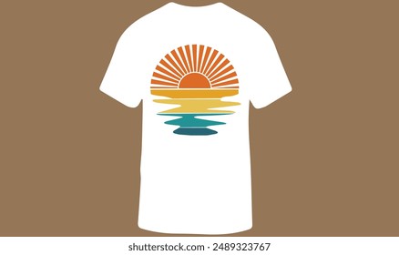 Retro Sunset Rays Wavy Shirt, Sun Shirt, Retro Sunshine Shirt, Sun Rays Tee, Beachy Vibes Tee, Retro Summer Time , Sunset T-shirt Design for Men and Women, Vector Illustration.