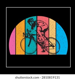 Retro Sunset Road Cyclist Silhouette Vector – Vintage Style Bicycle Racer Illustration