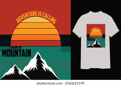 Retro sunset Stripes Mountain Advanture Design