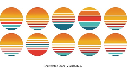 Retro Sunset Stripes Set Element